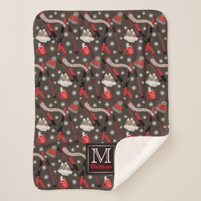Couverture Sherpa WI-Internter Mountain Ski Trip Thème Motif Monogra (Devant)