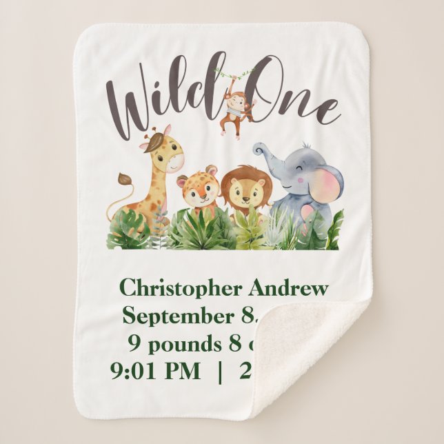 Couverture Sherpa Wild One Baby Animals Jungle Safari statistiques d (Devant)