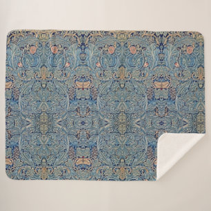 Couverture Sherpa William Morris Beau motif floral bleu rose