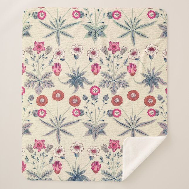 Couverture Sherpa William Morris Daisy Motif floral Orange rouge (Devant)