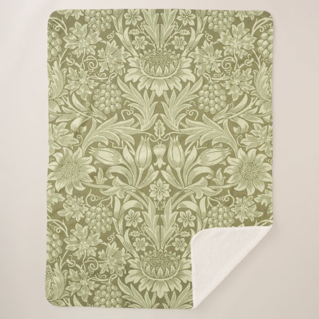 Couverture Sherpa William Morris Fleur verte tournesol (Devant)