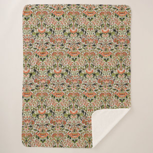 Couverture Sherpa William Morris Fleurs Lodden Foliage Vert rose