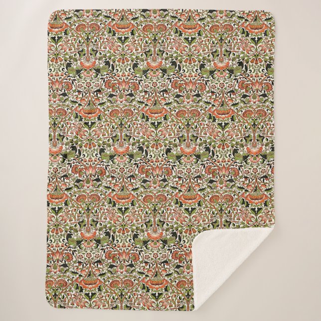 Couverture Sherpa William Morris Fleurs Lodden Foliage Vert rose (Devant)