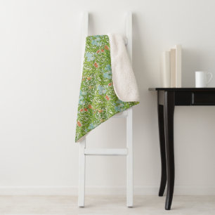 Couverture Sherpa William Morris Fleurs Vintages Floral Vert rose