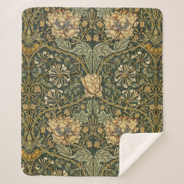 Couverture Sherpa William Morris Honeysuckle Vert Floral (Devant)
