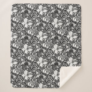 Couverture Sherpa William Morris Iris et Lily, noir et blanc