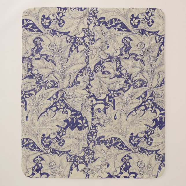 Couverture Sherpa William Morris Motif Giroflée Bleu Antique (Devant)