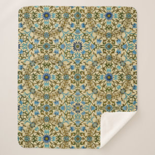 Couverture Sherpa William Morris Vintage Blue Motif Sans Couture