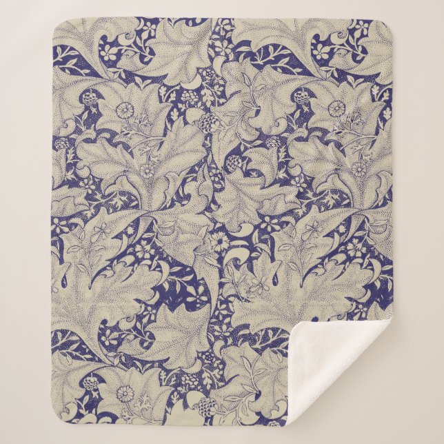 Couverture Sherpa William Morris Wallflower bleu damas floral (Devant)