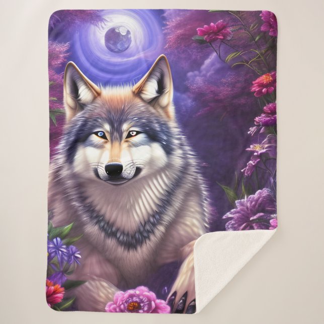 Couverture Sherpa Wolf floral de Midnight Howl (Devant)