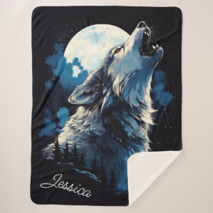 Couverture Sherpa Wolf Howling à la Lune