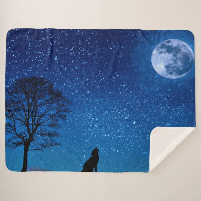 Couverture Sherpa WOLF HOWLING à la LUNE (Devant (Horizontal))