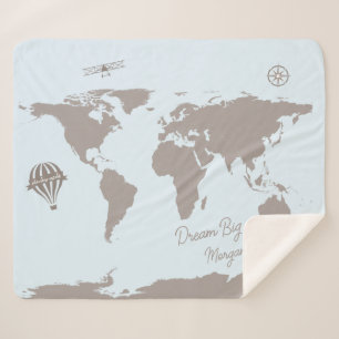 Couverture Sherpa World Traveller Blue Dream Big Personnalisé bébé