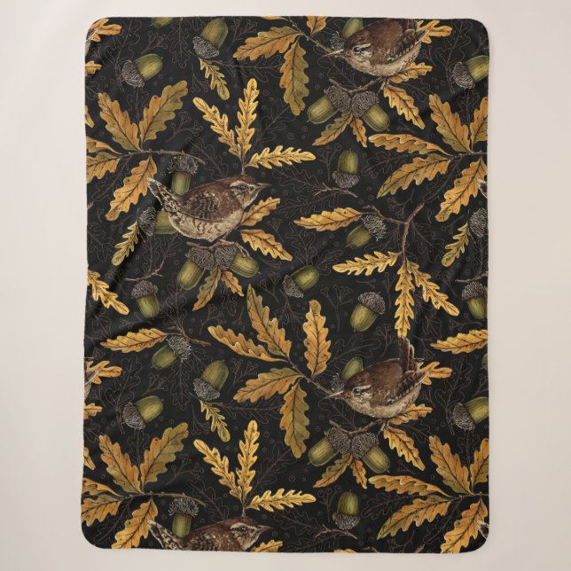 Couverture Sherpa Wrens et cors sur noir (Devant)