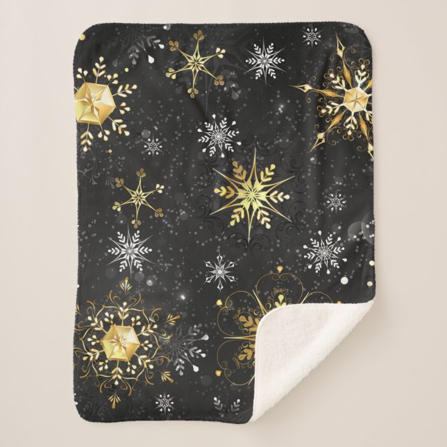 Couverture Sherpa Xmas Golden Snowflakes on Black Background (Devant)