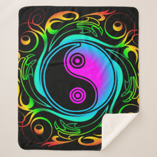 Couverture Sherpa Yin Yang Psychedelic Rainbow Tattoo