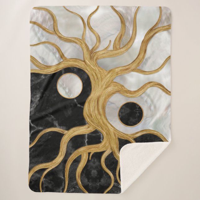 Couverture Sherpa Yin Yang Tree of life - Marbles and Gold (Devant)