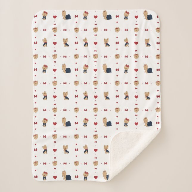 Couverture Sherpa Yorkies doux Prêts et Coeurs - Blanc - (Devant)