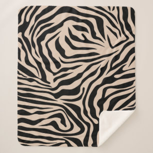 Couverture Sherpa Zebra Stripes Cream Beige Black Wild Animal Prince