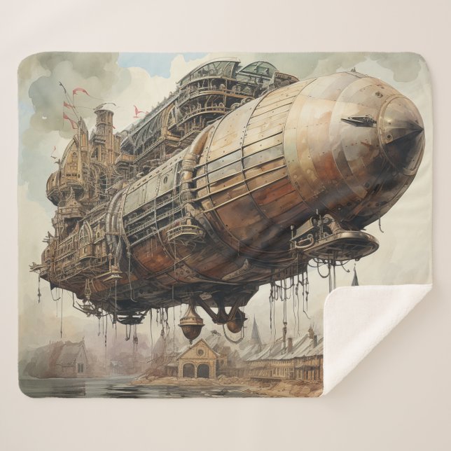 Couverture Sherpa Zeppelin Steampunk vintage (2) (Devant (Horizontal))