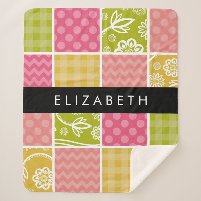 Couverture Sherpa Zigzag, Chevron, Pois, En vichy, Votre Nom (Devant)