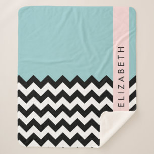 Couverture Sherpa Zigzag noir et blanc, Chevron, Bleu, Votre nom