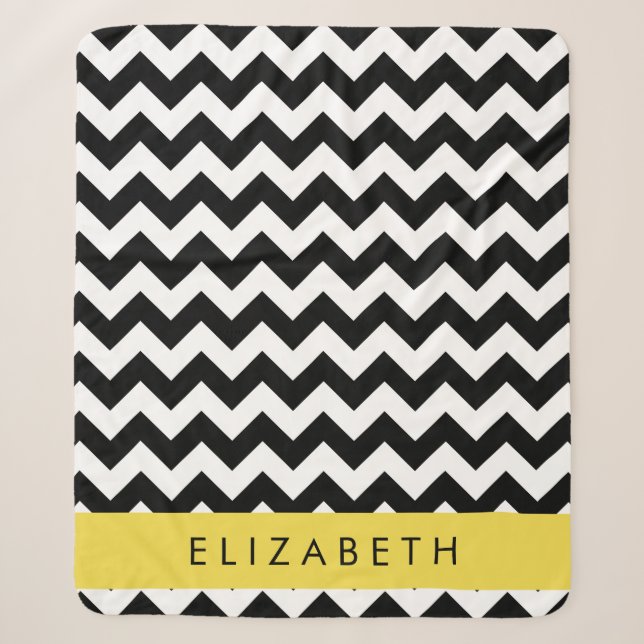 Couverture Sherpa Zigzag noir et blanc, Motif Chevron, Votre nom (Devant)