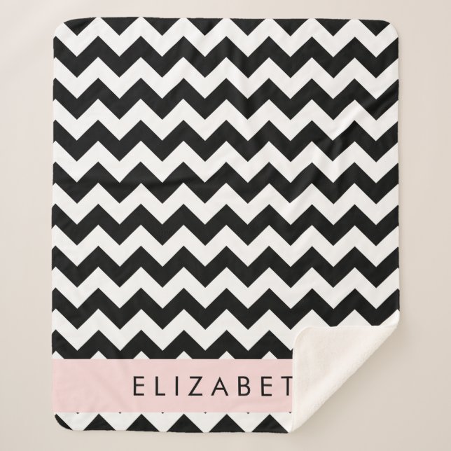 Couverture Sherpa Zigzag noir et blanc, Motif Chevron, Votre nom (Devant)