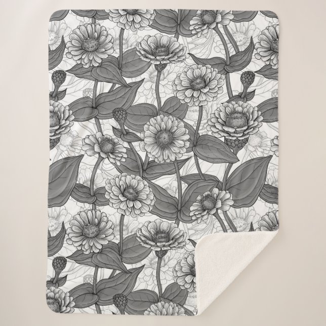 Couverture Sherpa Zinnias, monochrome sur blanc (Devant)