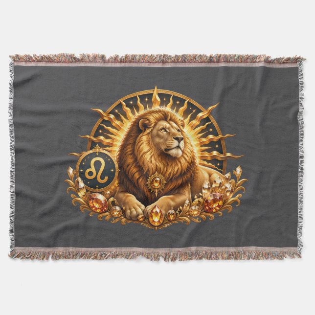 Couverture Signe du zodiaque Lion doré avec pierres grises (Devant)