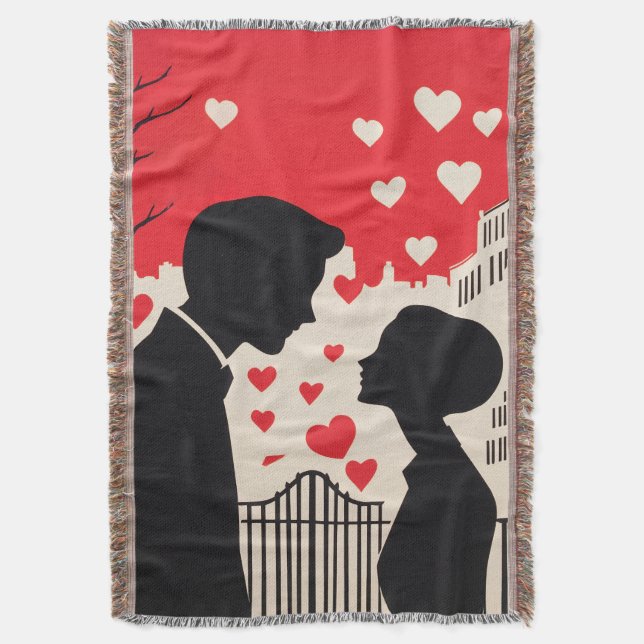 Couverture Silhouette romantique Couple Coeurs Cityscape (devant Vertical)