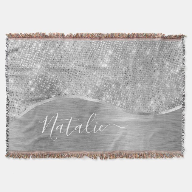 Couverture Silver Glitter Glam Bling Personalized (Devant)