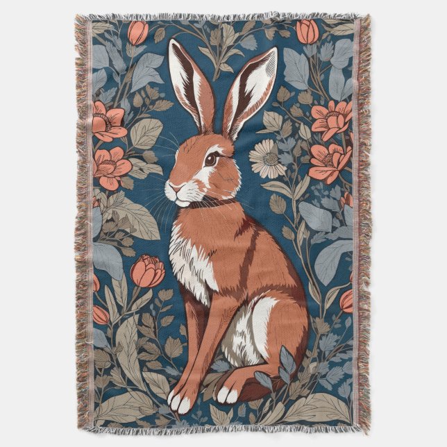 Couverture Sitting Hare William Morris Inspiré Floral (devant Vertical)