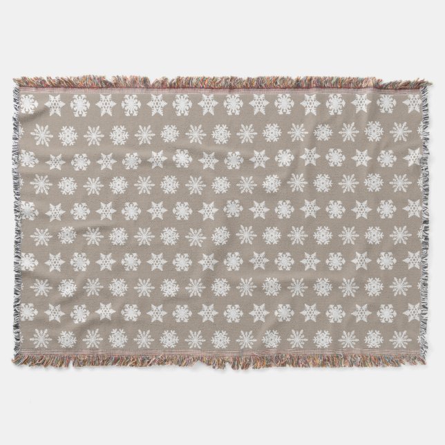 Couverture Snowflakes Ikat - Taupe tan et blanc (Devant)