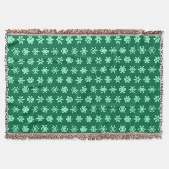 Couverture Snowflakes Ikat - Vert pin et menthe (Devant)