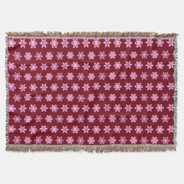 Couverture Snowflakes Ikat - Vin Bourgogne et rose (Devant)