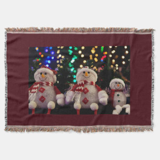 Couverture Snowman Famille Rouge Blanche Tissée