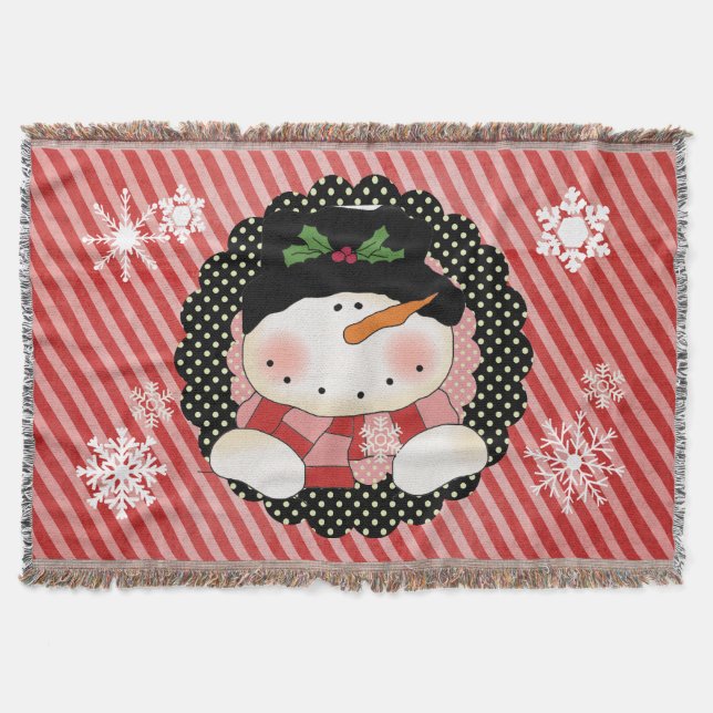 Couverture Snowman sur rouge et rose Stripe Jeu de vacances (Devant)