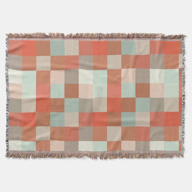 Couverture Soft Neural Frosty Green et Chaud Orange À damiers (Devant)