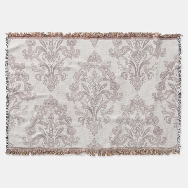 Couverture Soft Taupe Damask Watercolor Classic Floral (Devant)