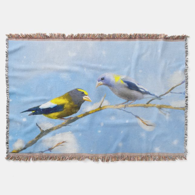Couverture Soirée Grosbeak Peinture - Cute Original Chien Art (Devant)