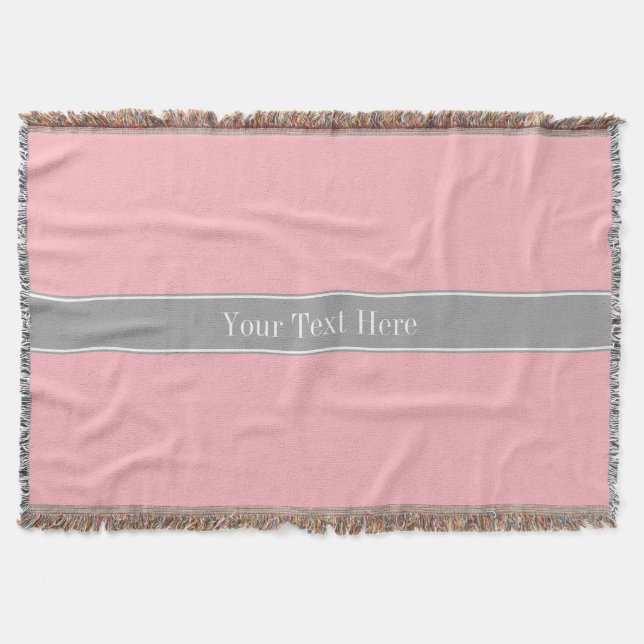 Couverture Solid Pink, Dark Gray Ribbon Nom Monogram (Devant)