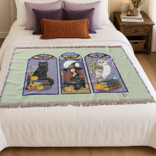 Couverture Sorcière gothique chat noir hibou Halloween Art no