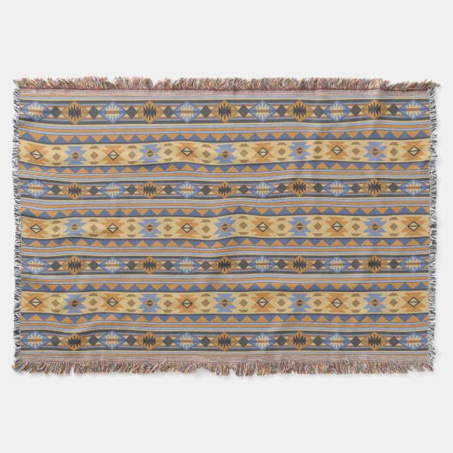 Couverture Southwest Design Gold Blue Grey Tribal Motif (Devant)