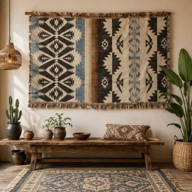 Couverture Southwestern Aztec Geometric Pattern in Black (Créateur téléchargé)