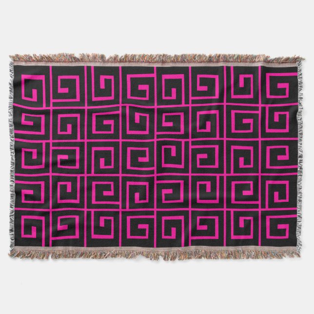 Couverture Spirales carrés - Noir sur rose chaud (Devant)