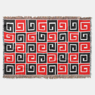 Couverture Spirales carrés - Rouge et noir sur blanc