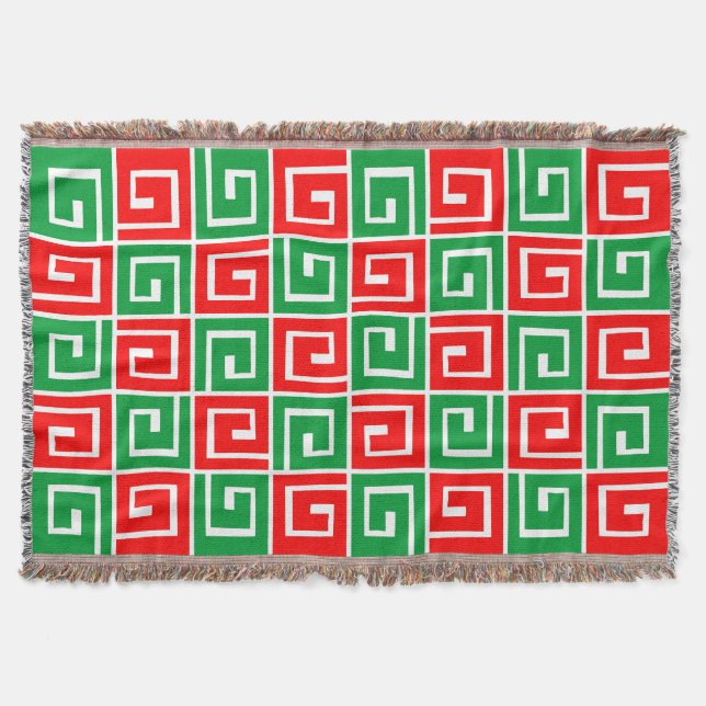 Couverture Spirales carrés - Rouge et vert sur blanc (Devant)