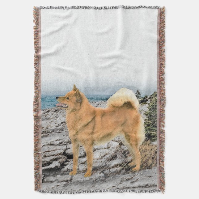 Couverture Spitz finlandais à Seashore Peinture - Chien Art (devant Vertical)