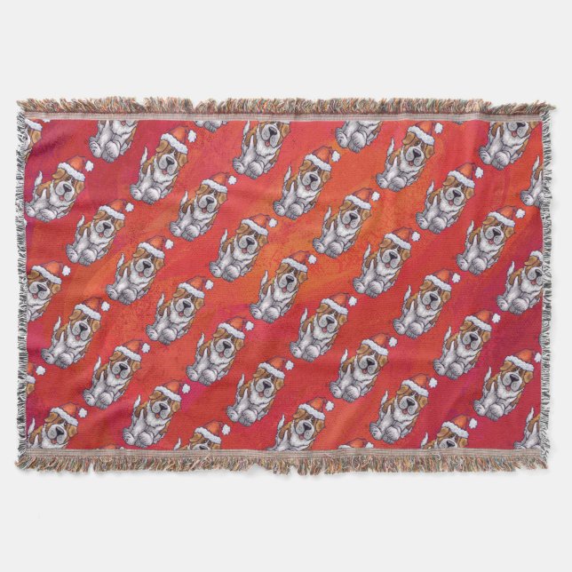 Couverture St Bernard en Motif Casquette sur rouge (Devant)